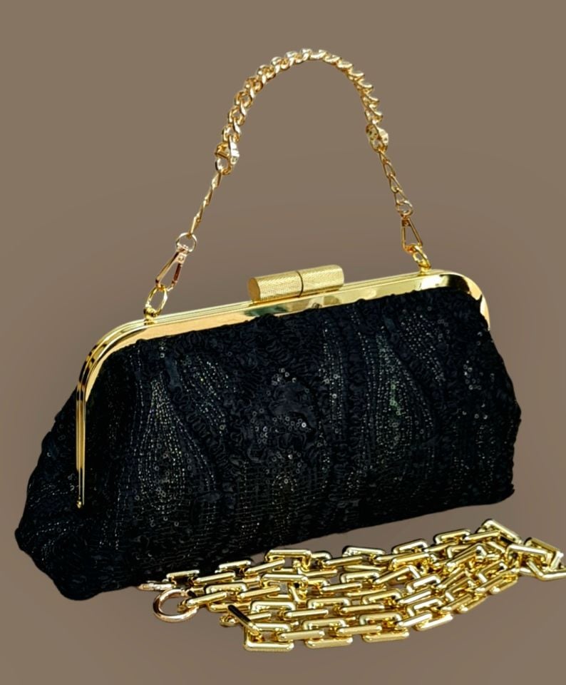 Coco Model Siyah Dantel Tasarım Çanta