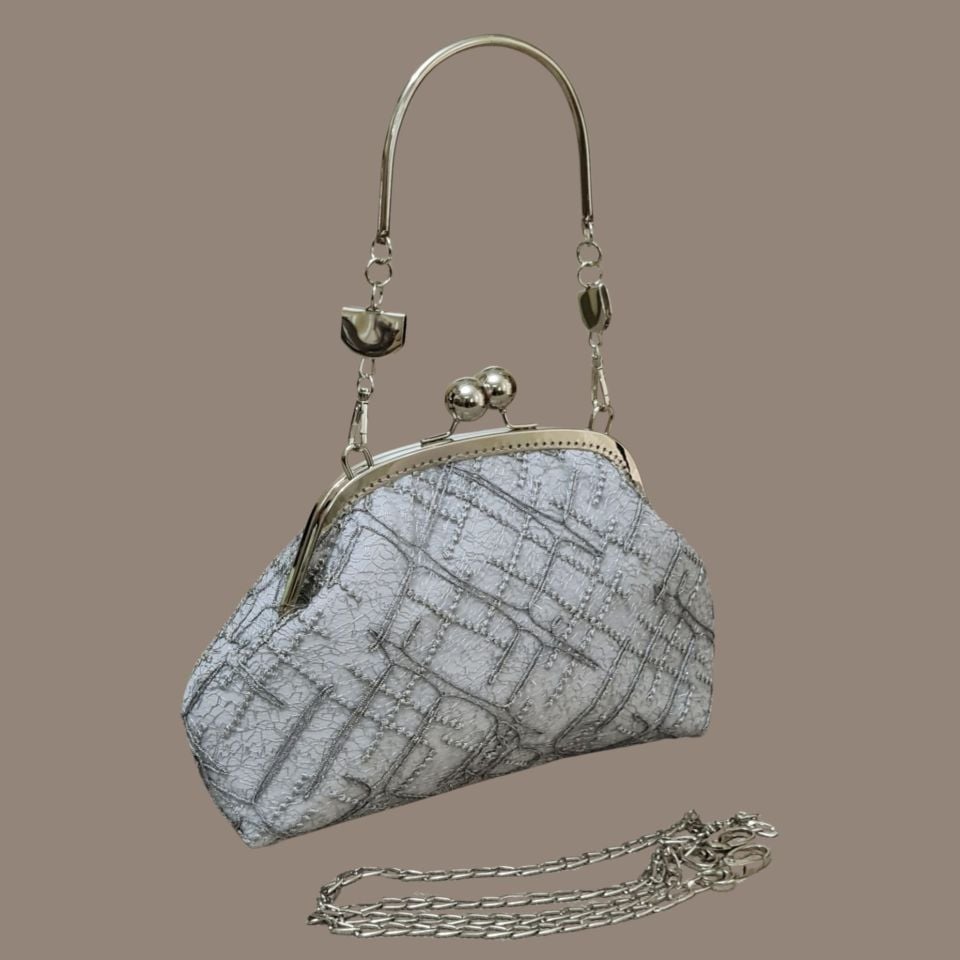 Topuz Model Gri Dantel Tasarım Çanta