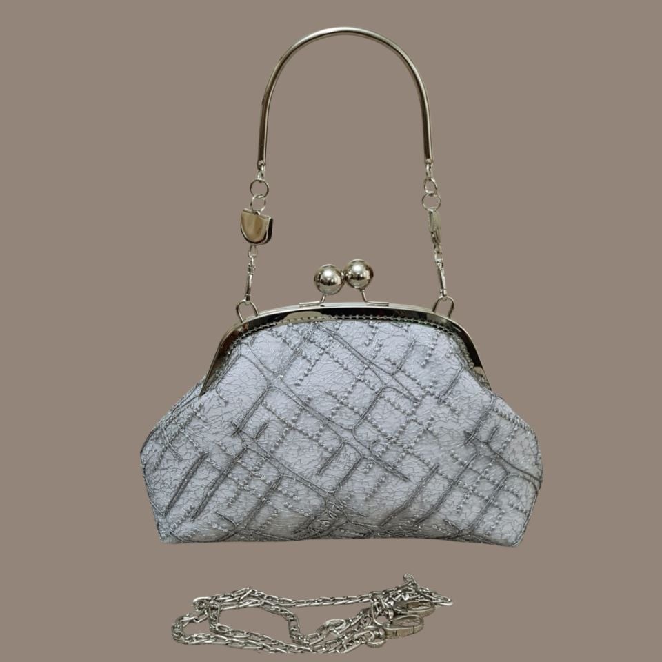 Topuz Model Gri Dantel Tasarım Çanta