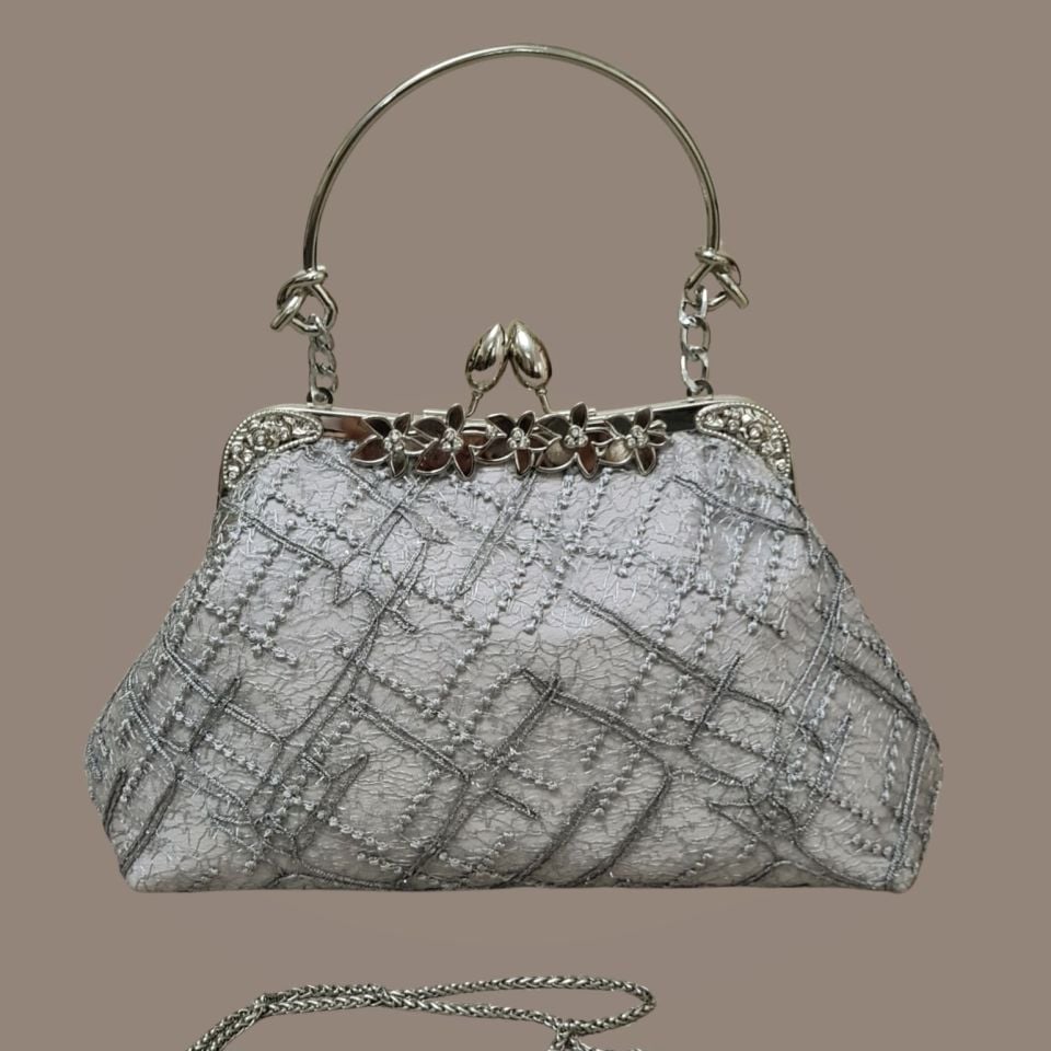 Çiçek Model Gri Dantel Tasarım Çanta