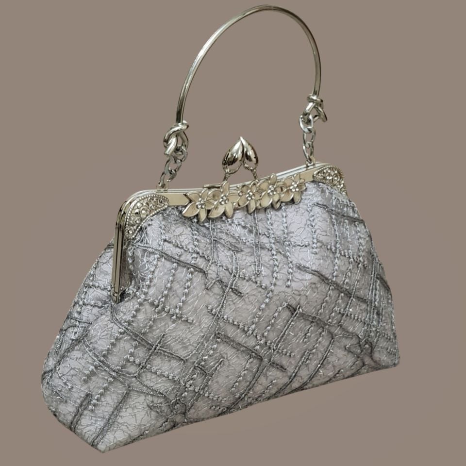 Çiçek Model Gri Dantel Tasarım Çanta