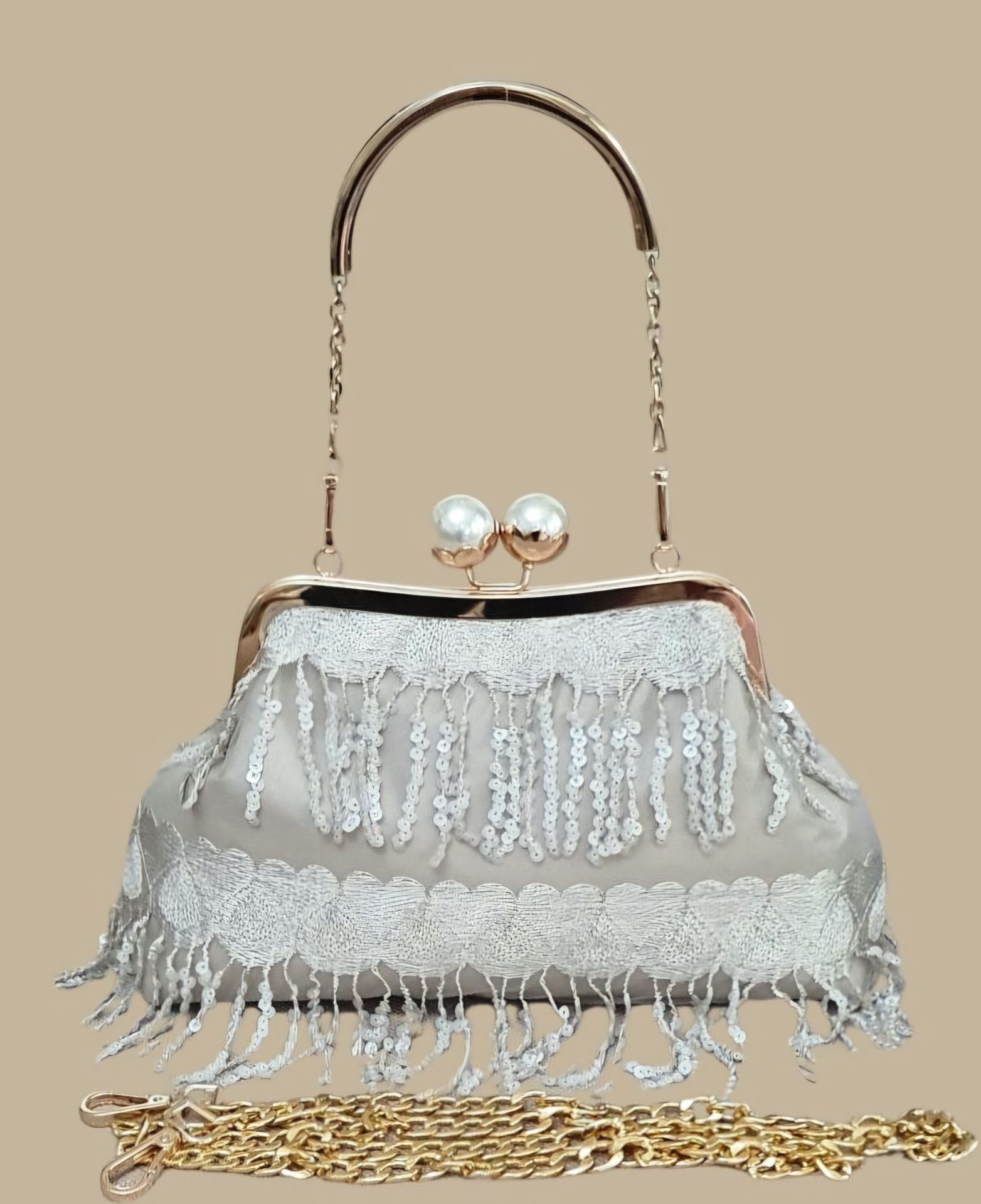 İnci Model Şampanya Renk Dantel Tasarım Çanta