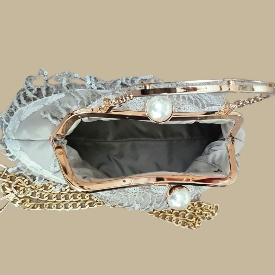 İnci Model Şampanya Renk Dantel Tasarım Çanta