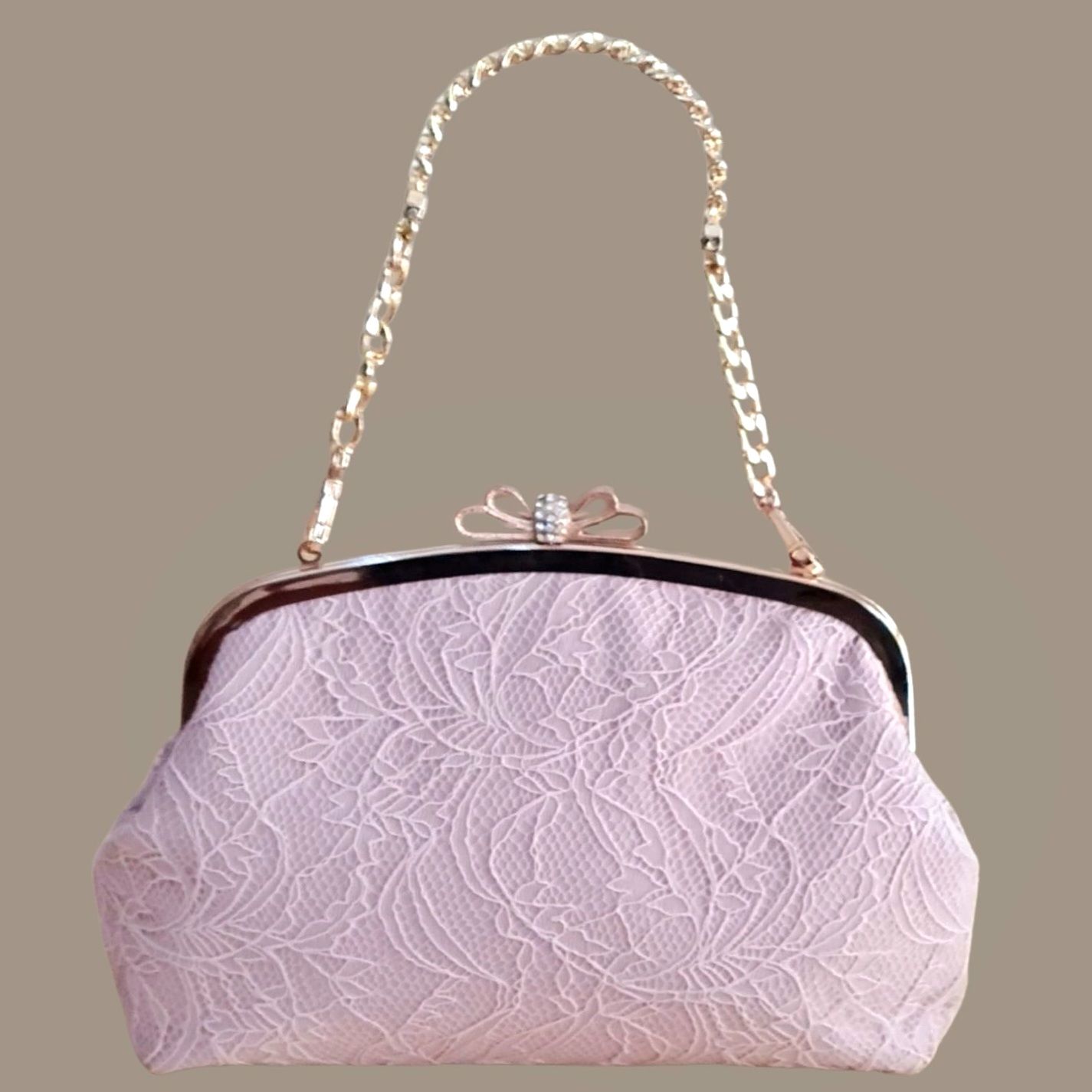 Fiyonk Model Pudra Pembe Dantel Tasarım Çanta