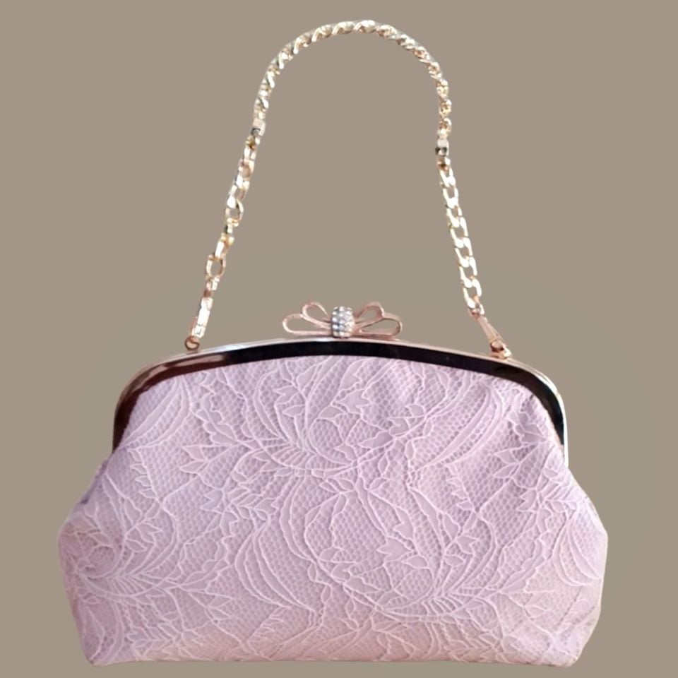 Fiyonk Model Pudra Pembe Dantel Tasarım Çanta
