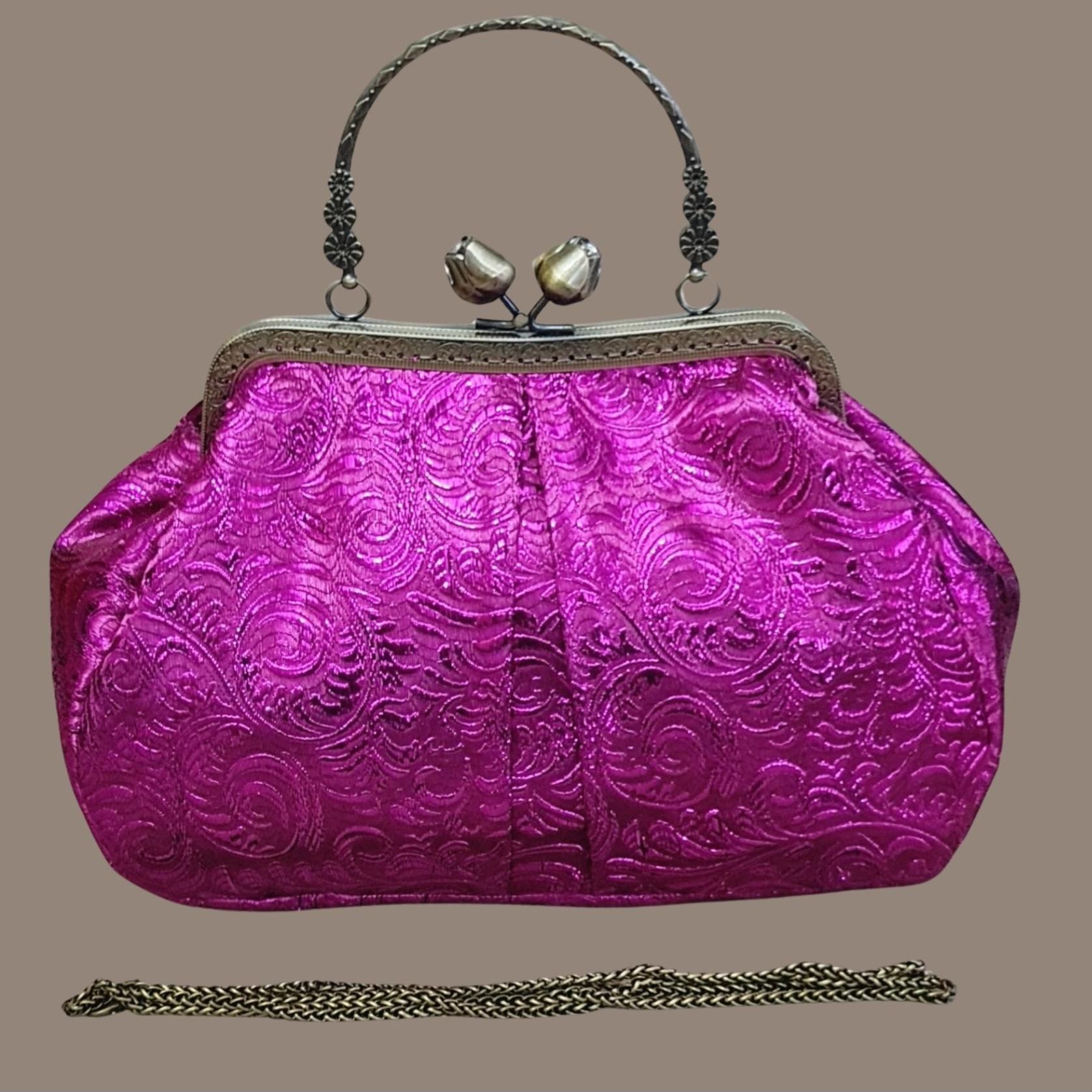 Antik Model Fuşya Pembe Renk Tasarım Çanta