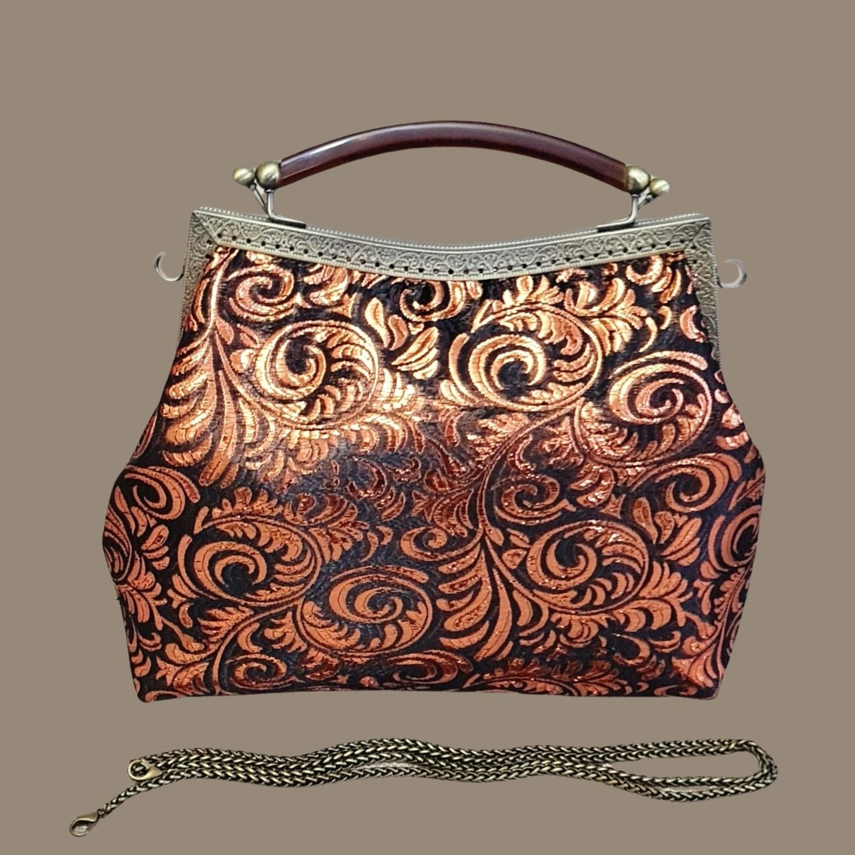 Antik Model Bakır Renk Tasarım Çanta