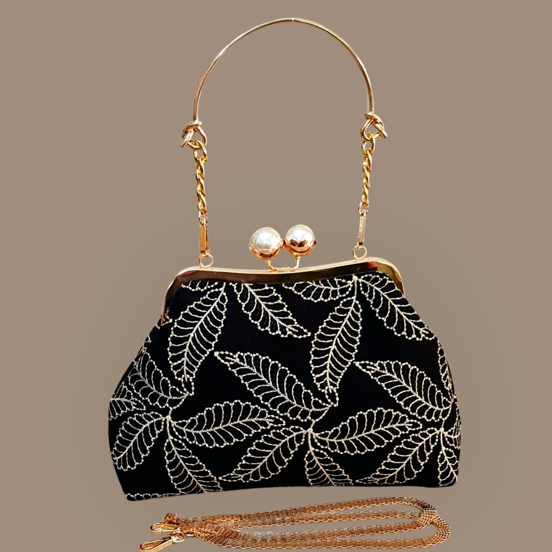İnci  Model Siyah Gold Renk Tasarım Çanta