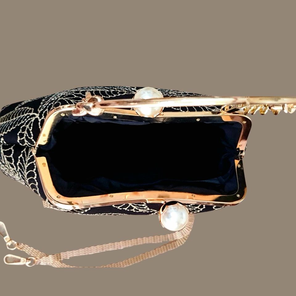 İnci  Model Siyah Gold Renk Tasarım Çanta