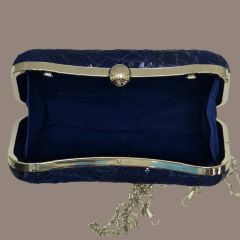 Kutu Model Lacivert  Renk Payetli Dantel Tasarım Çanta