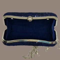 Kutu Model Lacivert  Renk Payetli Dantel Tasarım Çanta