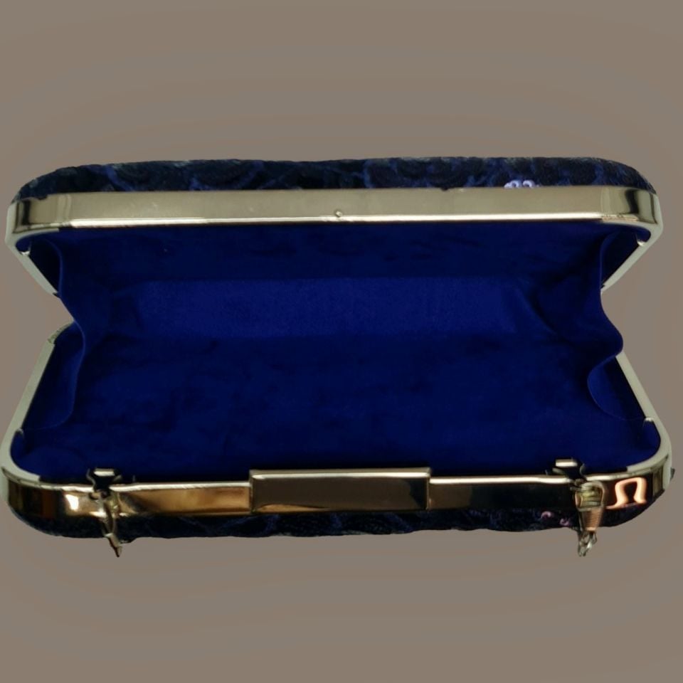 Kutu Model Lacivert Renk Payetli Dantel Tasarım  Çanta