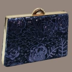 Kutu Model Lacivert Renk Payetli Dantel Tasarım  Çanta