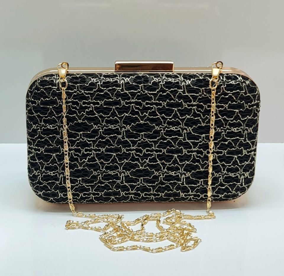 Kutu Model Siyah Renk Dantel Tasarım  Çanta