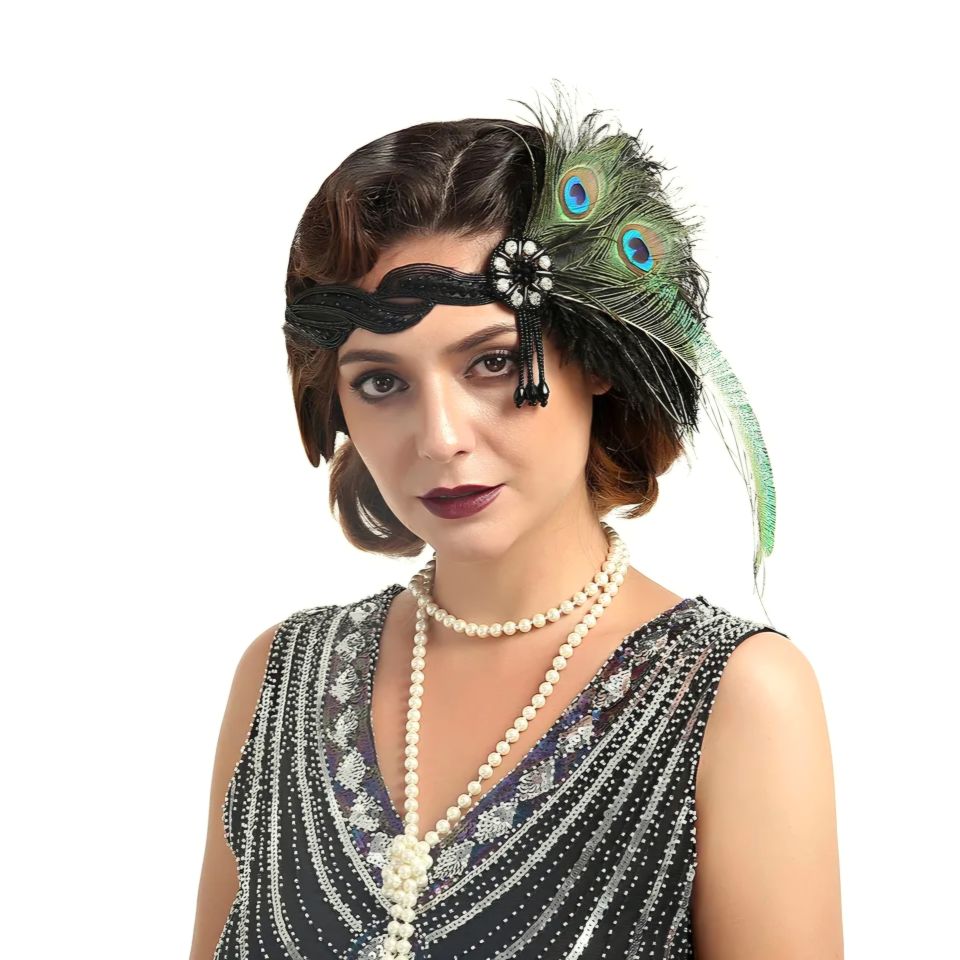 Medusa Siyah Yeşil Renk Aksesuarlı 1920s Saç Aksesuarı