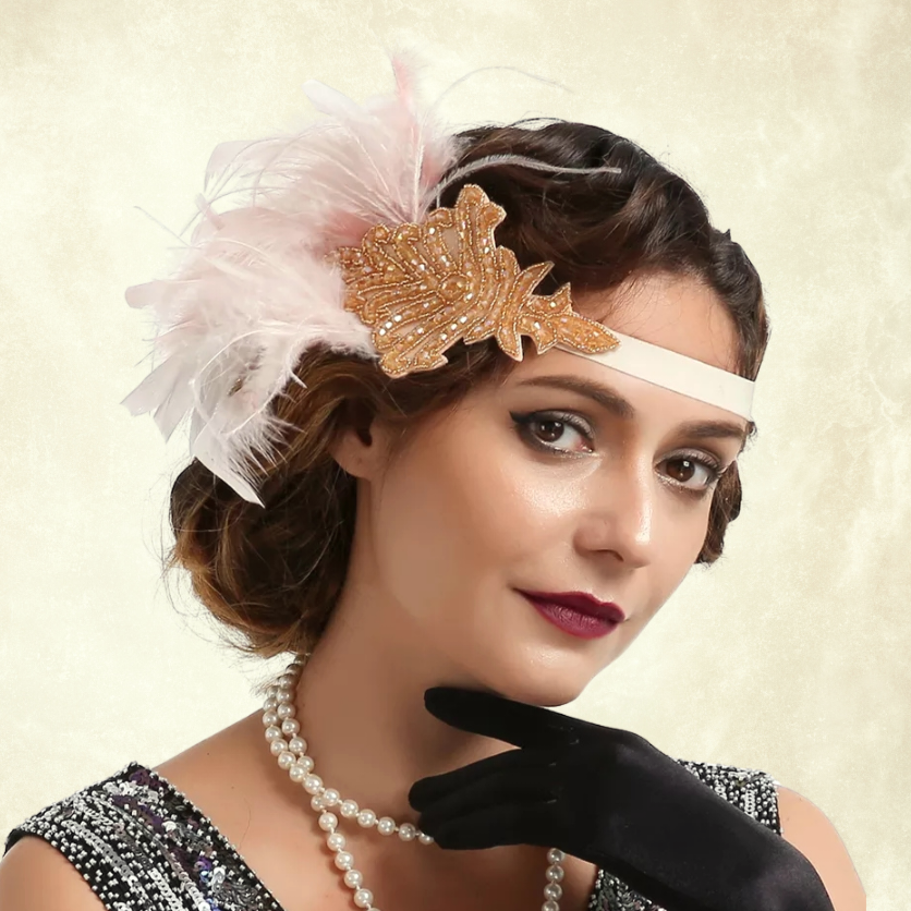 Hekabe Pudra Pembe Renk Aksesuarlı 1920s Saç Aksesuarı