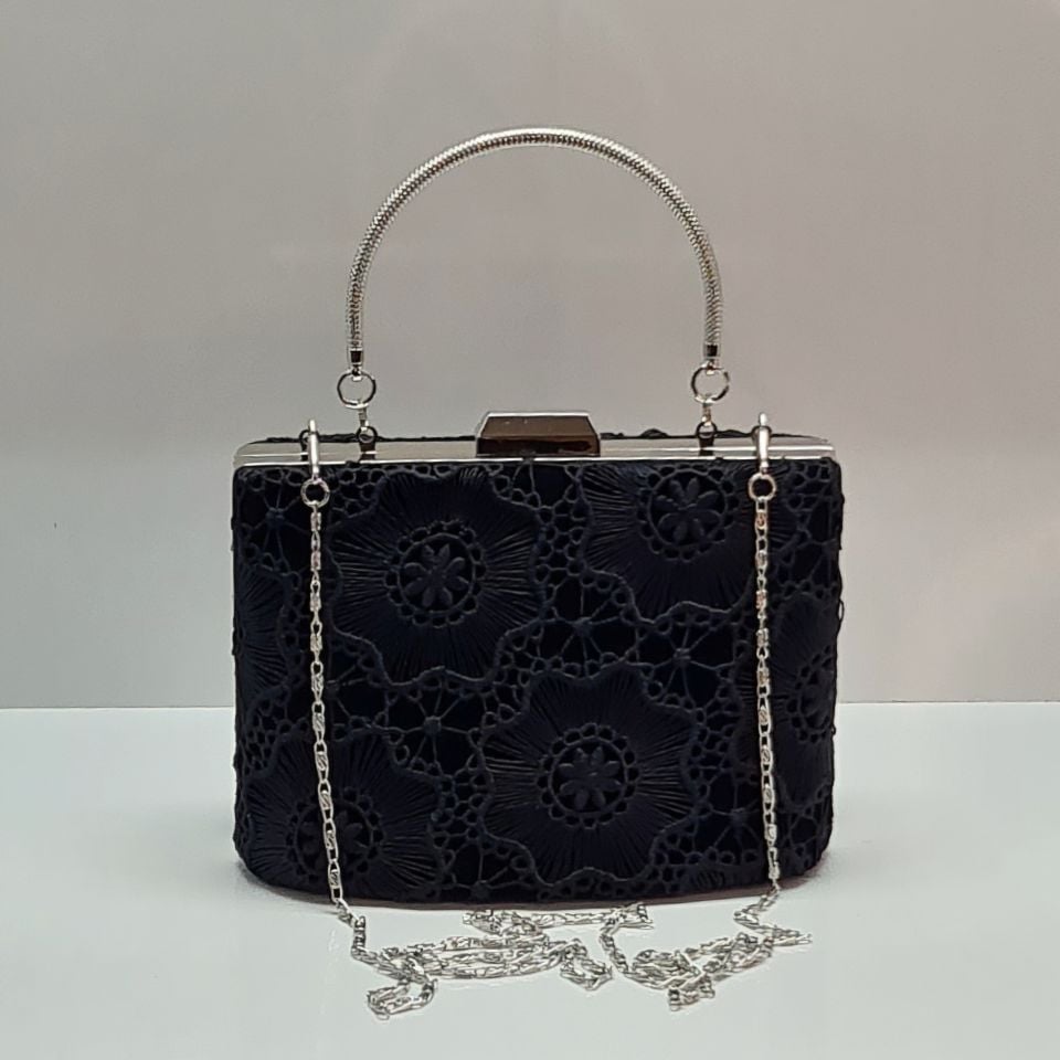 Kutu Model Siyah Renk Dantel Tasarım   Çanta