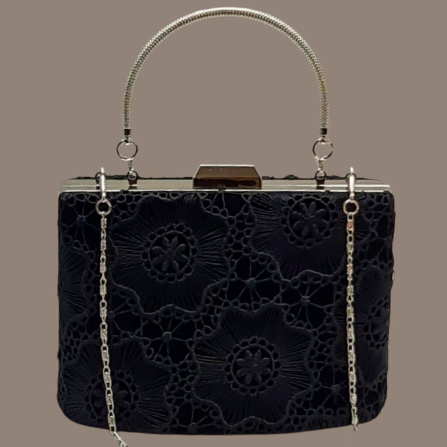 Kutu Model Siyah Renk Dantel Tasarım   Çanta