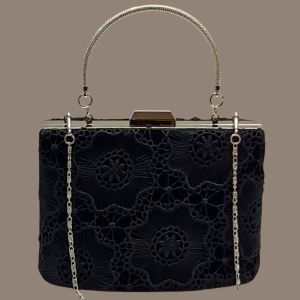 Kutu Model Siyah Renk Dantel Tasarım   Çanta