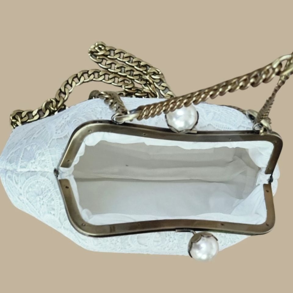 İnci Model  Beyaz Renk Dantel Tasarım Çanta
