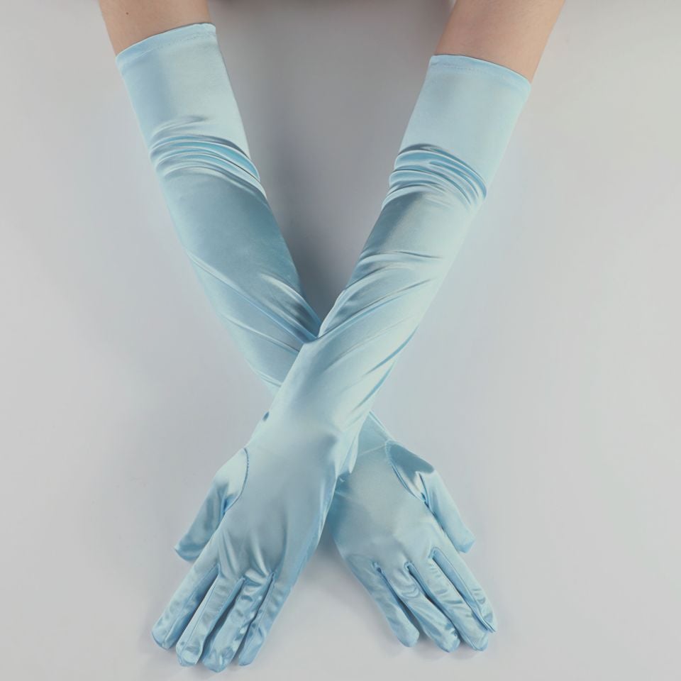 Opera Açık  Mavi  Renk Saten Eldiven 53 Cm