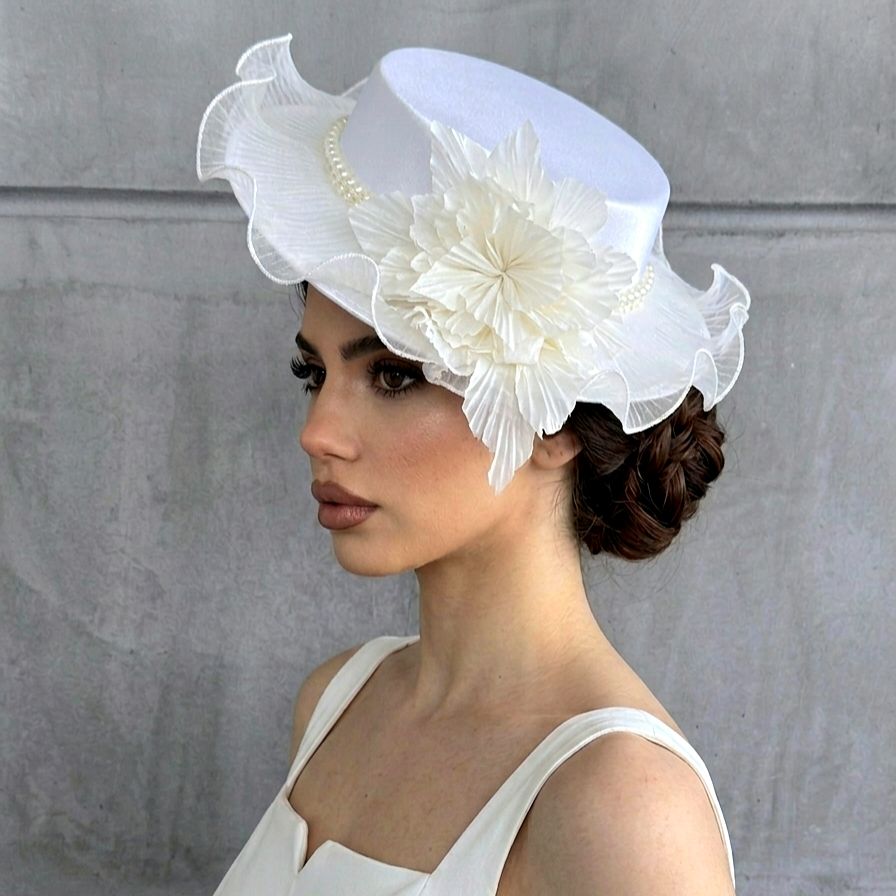 Agnes İnci  Beyaz, Beyaz  Renk Şapka 35 cm