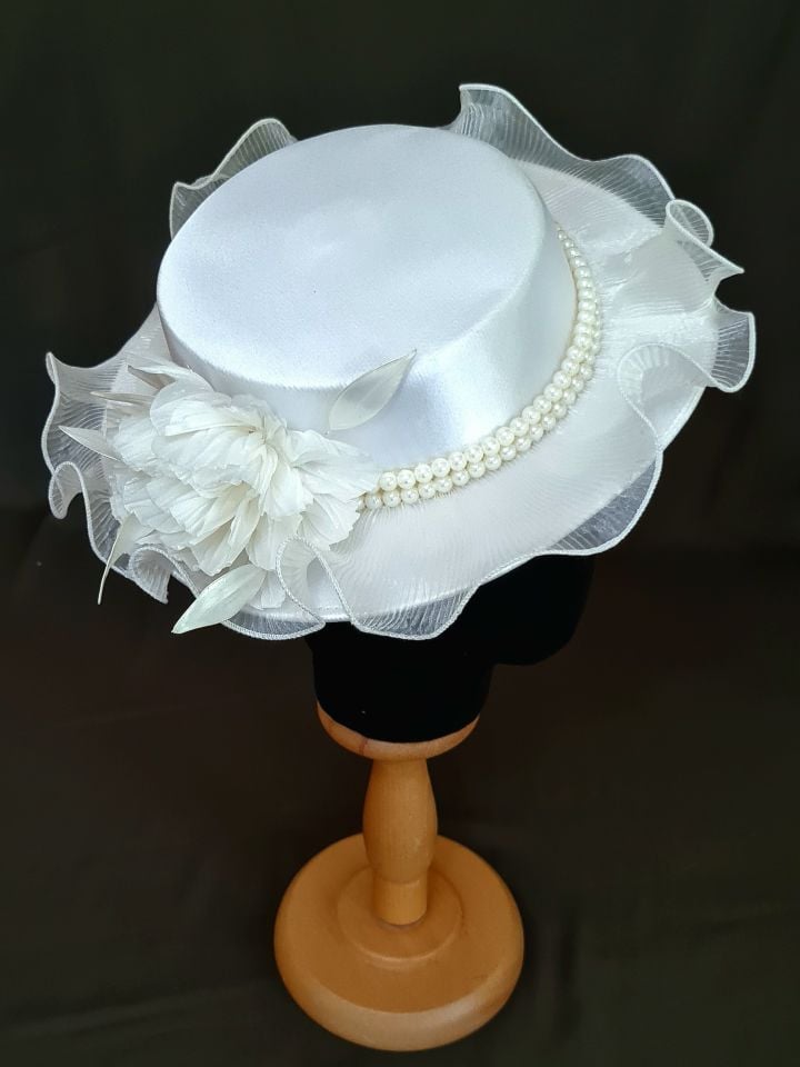 Agnes İnci  Beyaz, Beyaz  Renk Şapka 35 cm