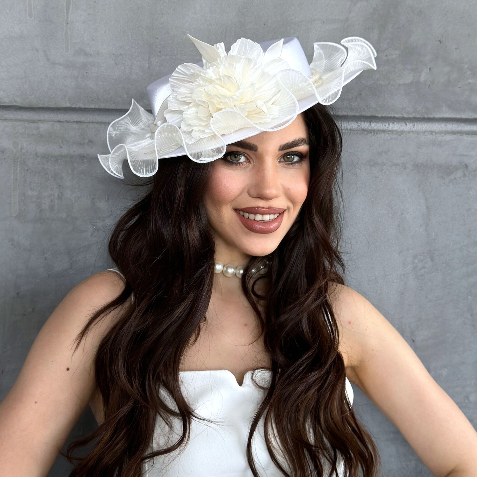 Agnes İnci  Beyaz, Beyaz  Renk Şapka 35 cm