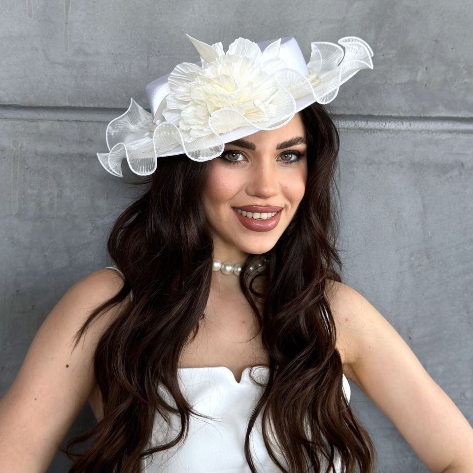 Agnes İnci  Beyaz, Beyaz  Renk Şapka 35 cm
