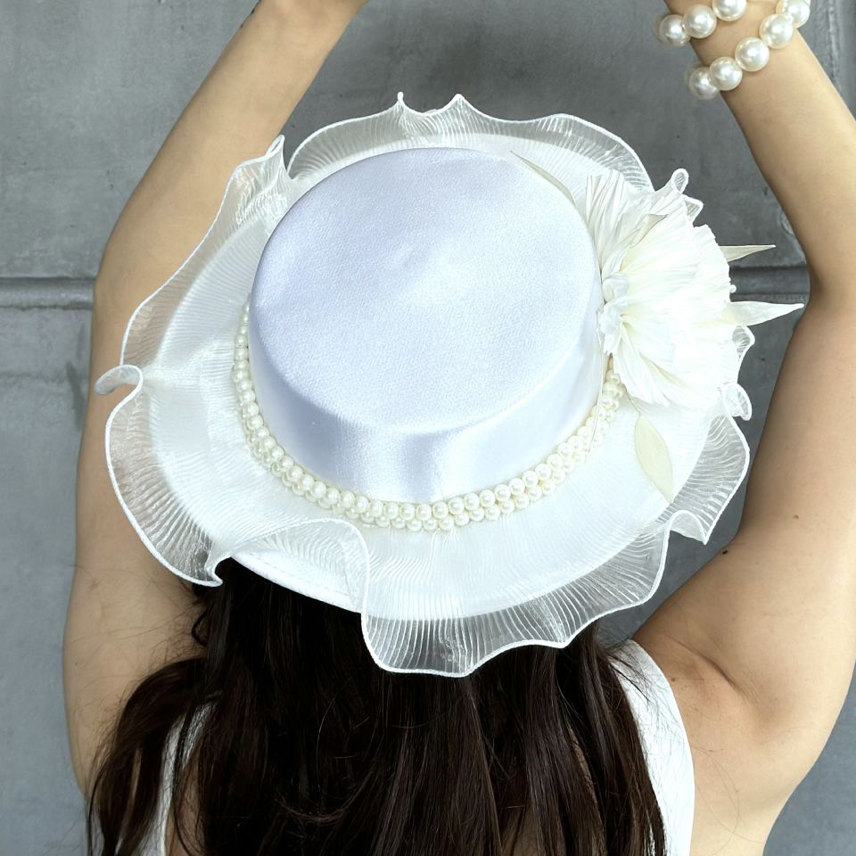 Agnes İnci  Beyaz, Beyaz  Renk Şapka 35 cm