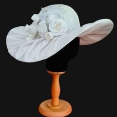 Jenny Beyaz Renk Saten  Elegan Şapka 45 cm