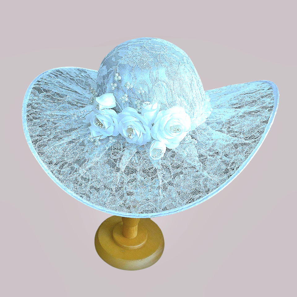 Jenny Beyaz Renk Dantel  Elegan Şapka 45 cm