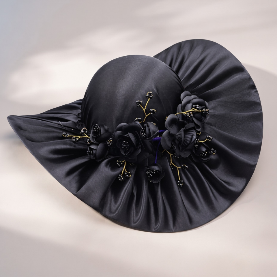 Jenny Siyah Renk Saten Elegan Şapka 45 cm