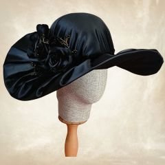 Jenny Siyah Renk Saten Elegan  Şapka 45 cm