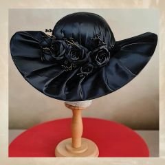 Jenny Siyah Renk Saten Elegan Şapka 45 cm Özel Şapka Kutulu