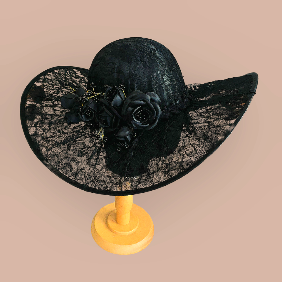 Jenny Siyah Renk Dantel Elegan Şapka 45 cm