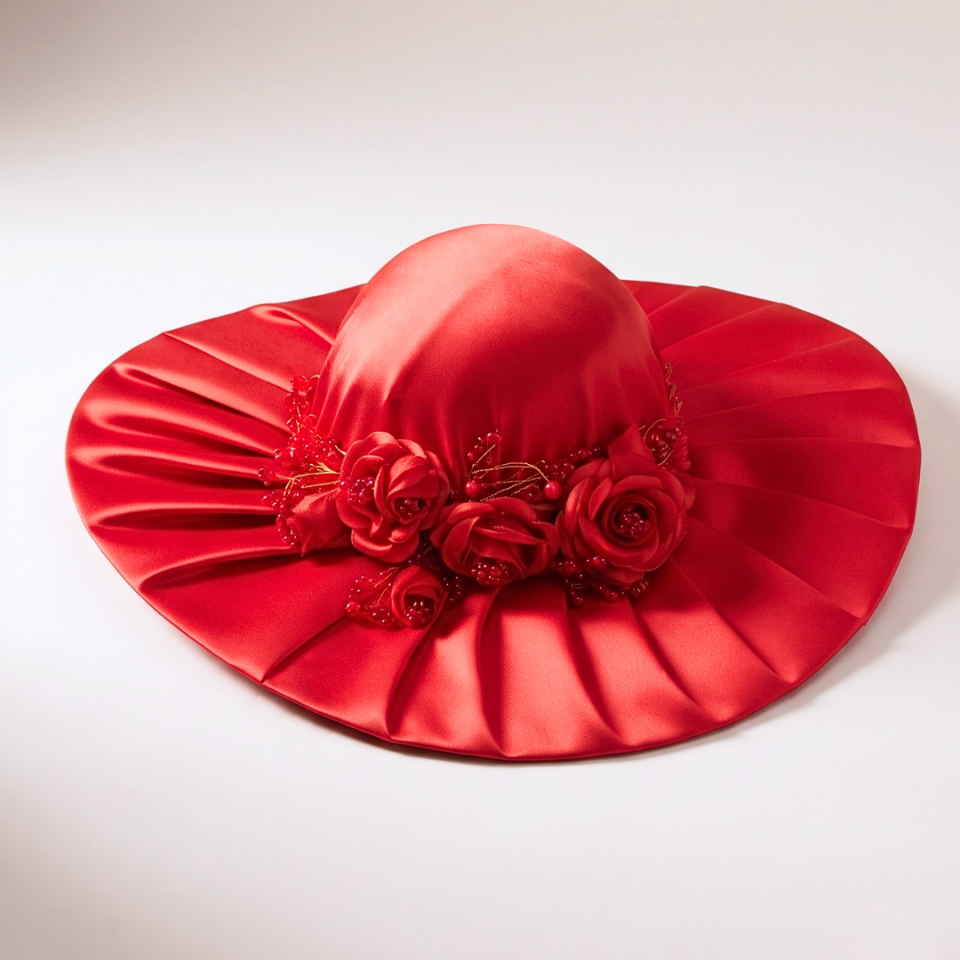 Jenny Kırmızı Renk Saten Elegan Şapka 45 cm