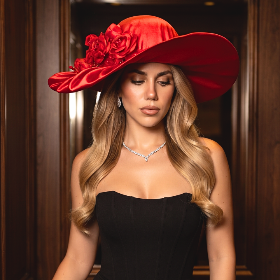 Jenny Kırmızı Renk Saten Elegan Şapka 45 cm