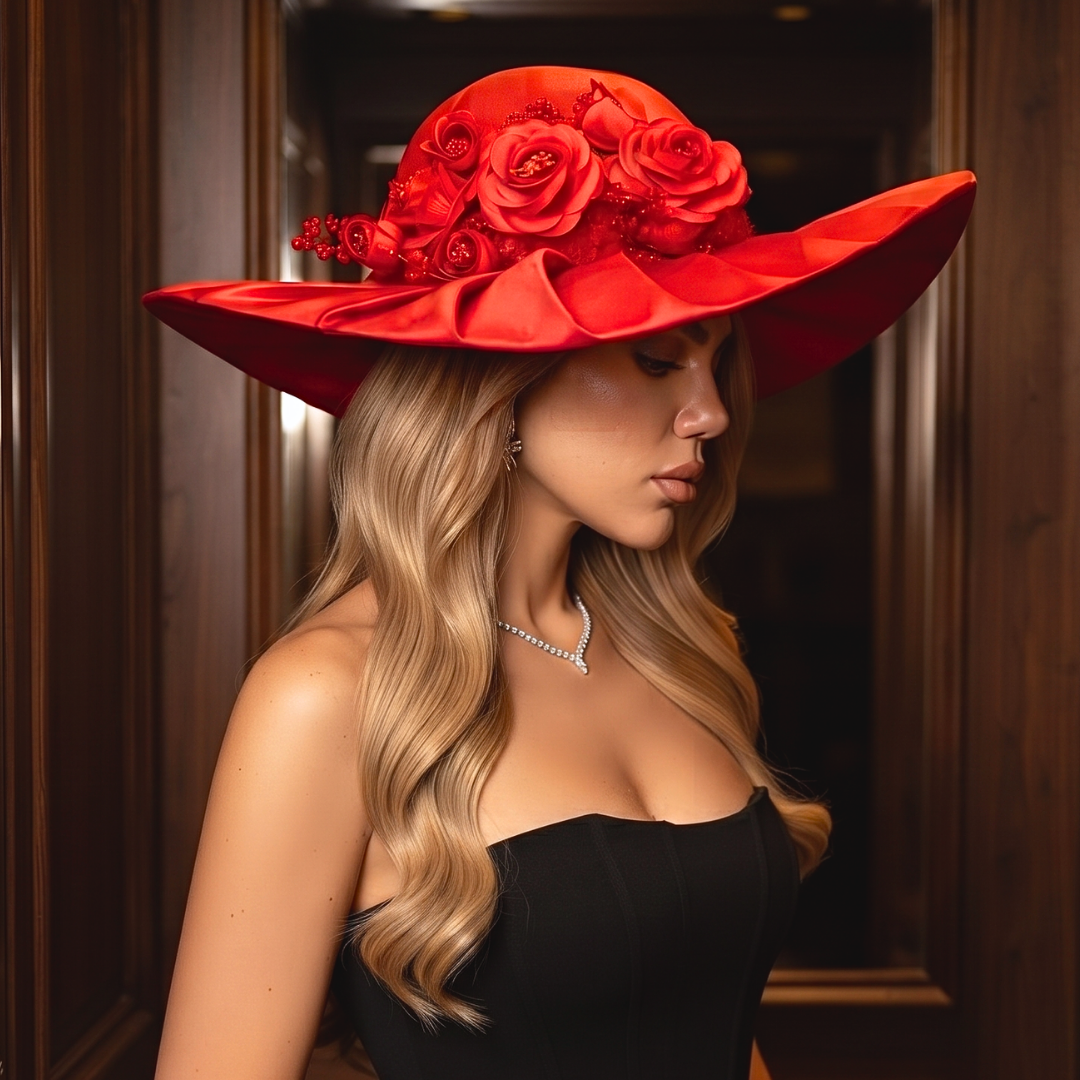Jenny Kırmızı Renk Saten Elegan Şapka 45 cm