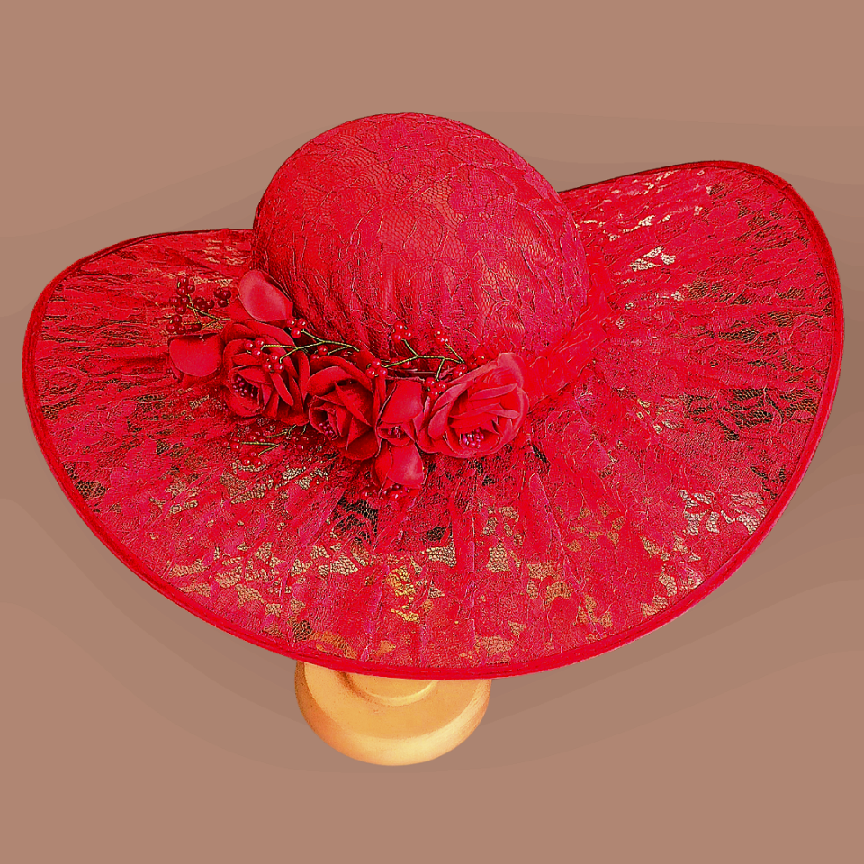 Jenny Kırmızı Renk Dantel  Elegan Şapka 45 cm