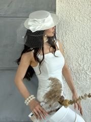 Freya İnci Beyaz Renk Vualet Şapka 30 cm