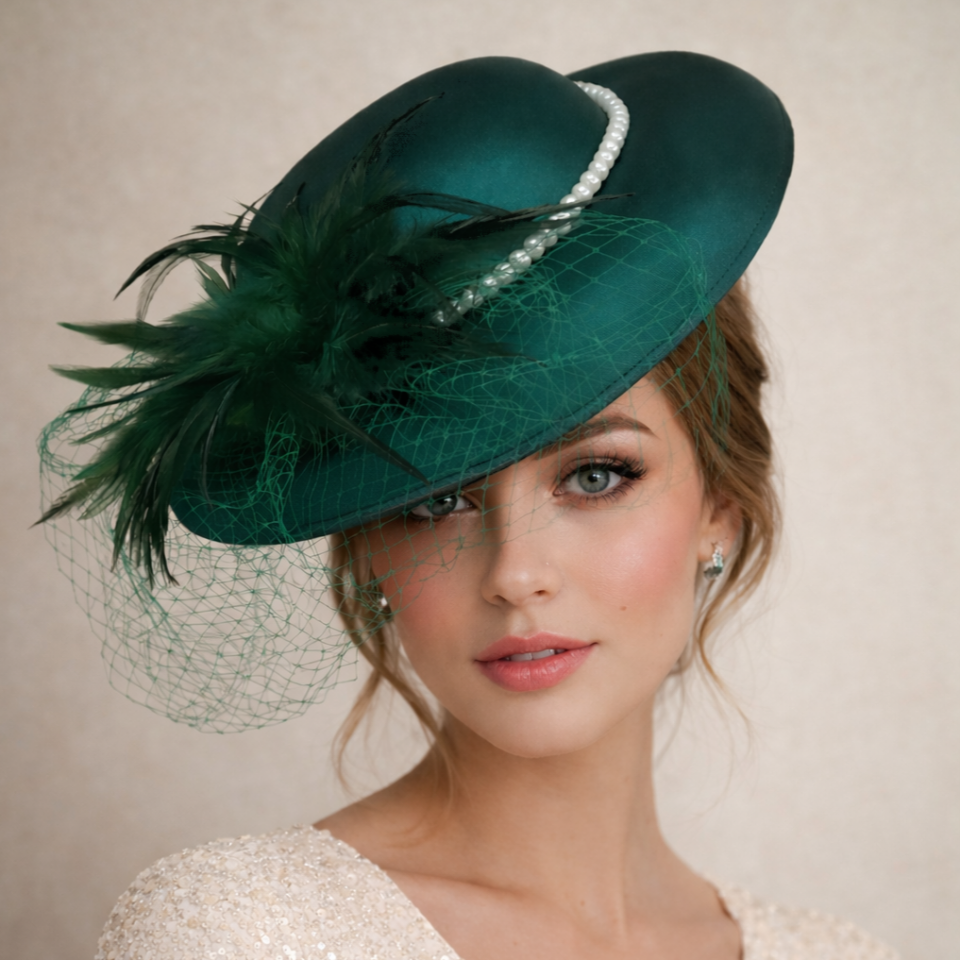 Annabel Yeşil Renk Vualet Şapka 30 cm Özel Şapka Kutulu
