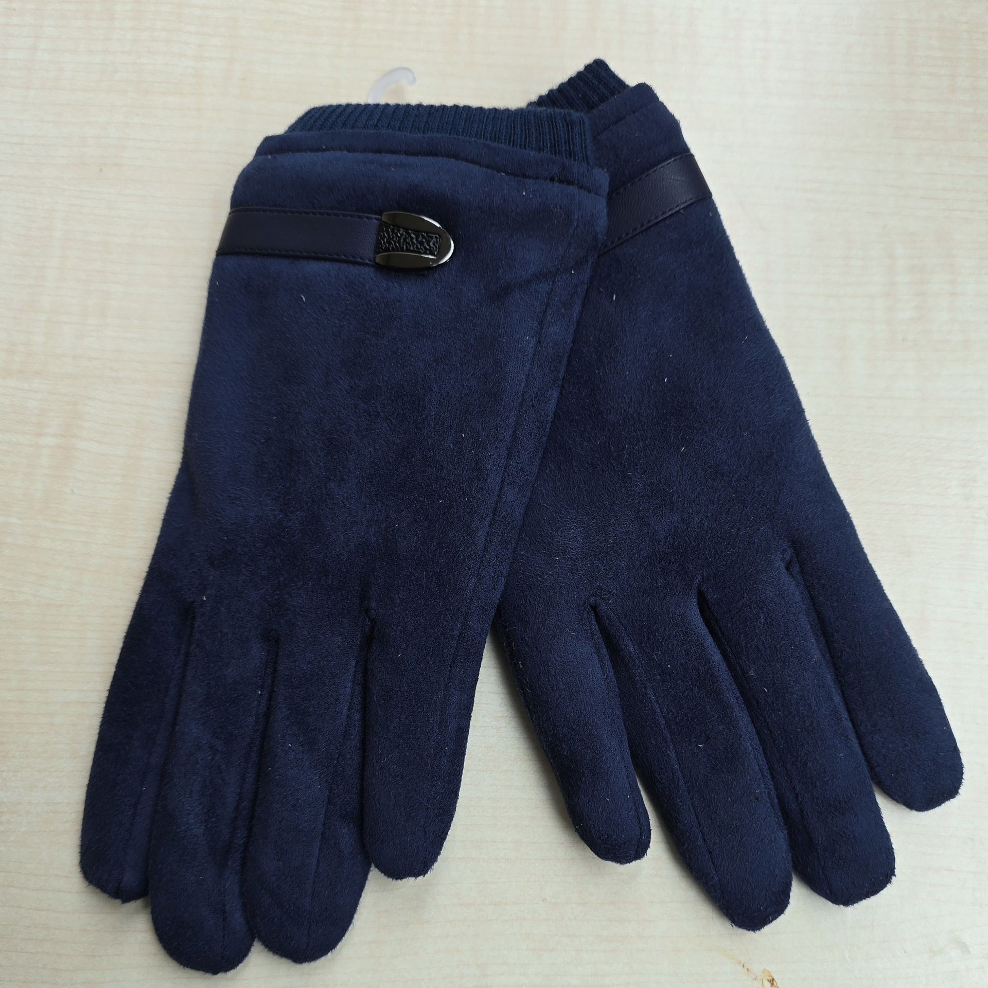 Erkek Lacivert Renk Süet Dokulu Kış Eldiven