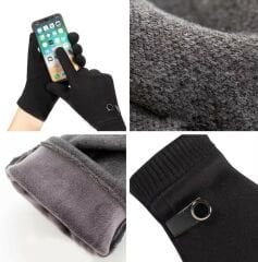 Erkek Lacivert Renk Süet Dokulu Kış Eldiven