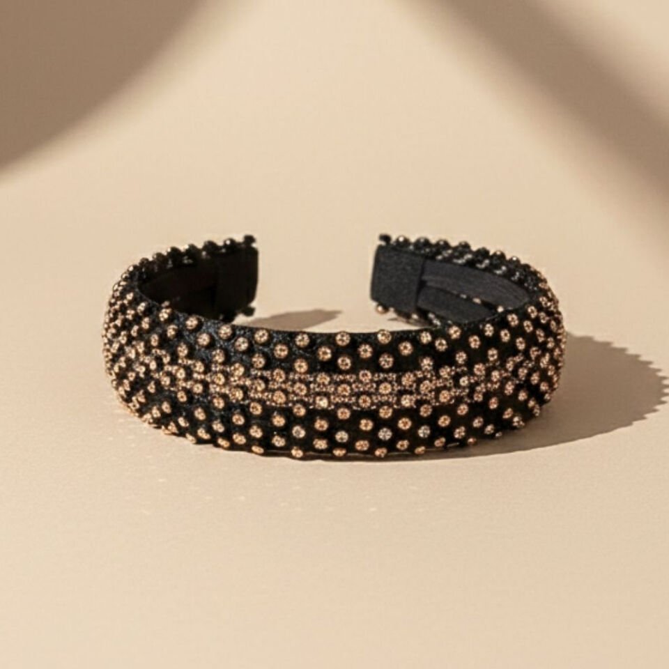 Mila Siyah Bakır Renk Taş Aksesuarlı Taç