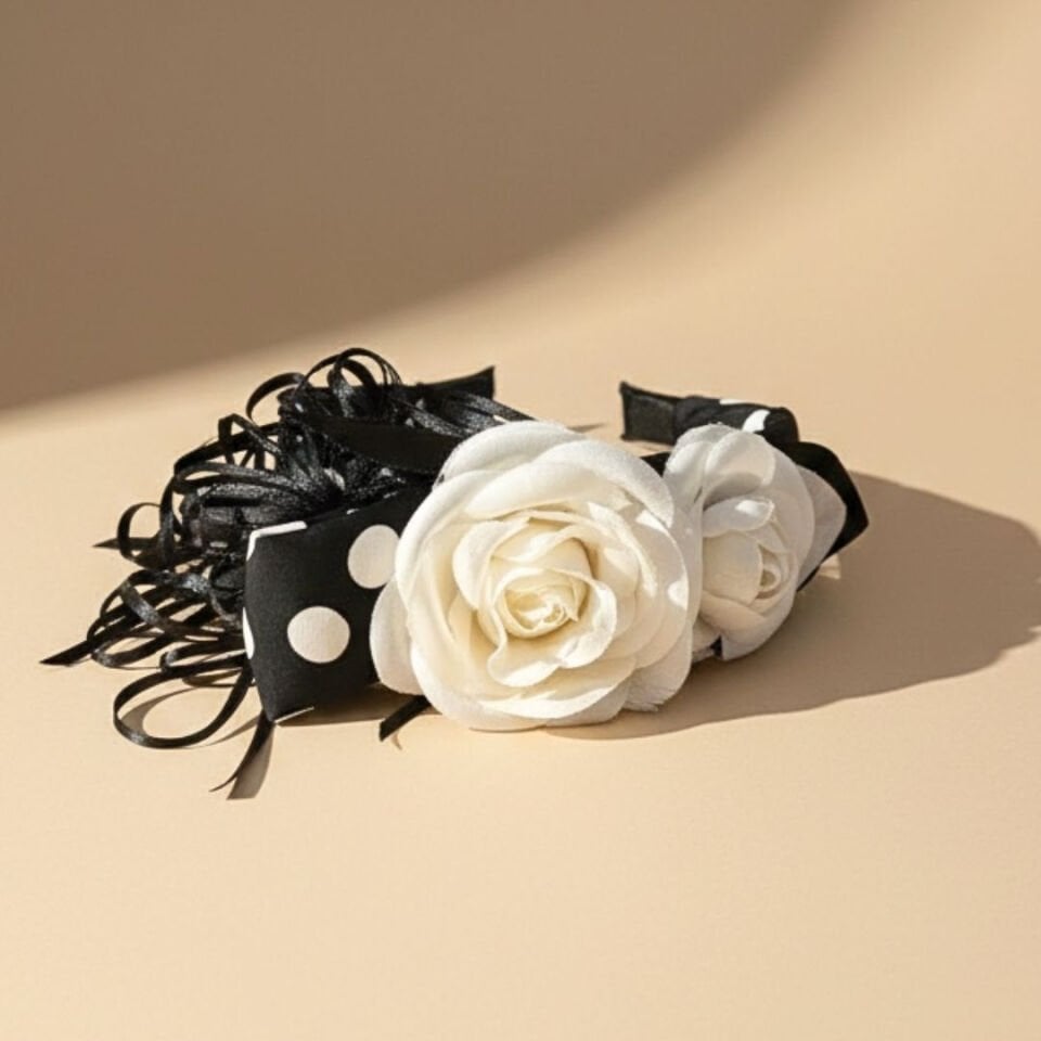 Mila Siyah Beyaz Renk Saten Taç