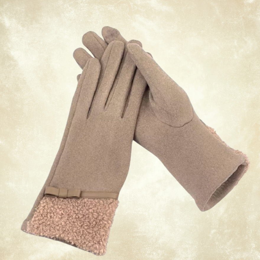 Kontes Vizon Renk  Süet Dokulu Tedy Aksesuarlı Kış Eldiven