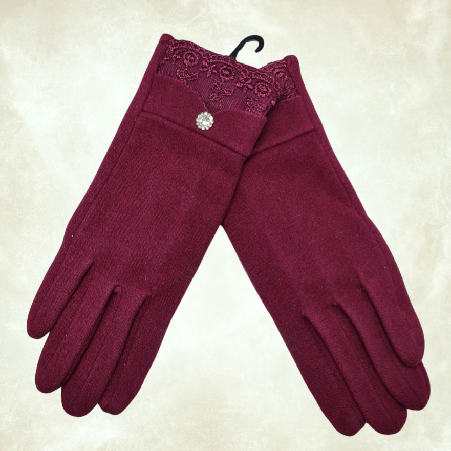 Kontes Bordo Renk Kaşmir Dokulu Kış  Eldiven