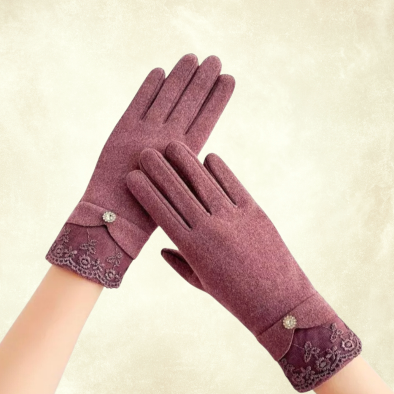 Kontes Gül Kurusu Pembe Renk Kaşmir Dokulu Kış  Eldiven