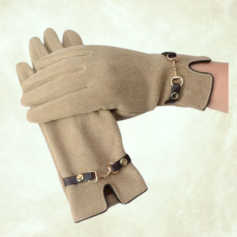 Kontes Camel Renk Süet Dokulu Toka Aksesuarlı Kış  Eldiven